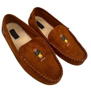 POLO Ralph Lauren Men's Declan Bear Brown Moccasin Slippers Size 13